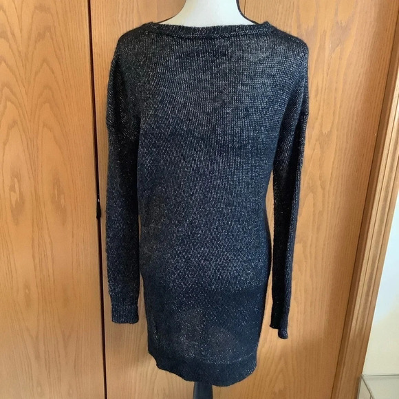 AllSaints Oversized Black Agnes Metallic Open Knit Sweater Dress SZ- XS - Picture 2 of 5